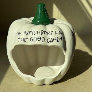 Ceramic Pumpkin Candy Dish "Neighbors Have the Good Candy" 8"